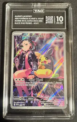 #2 Ranked 2025 POKEMON SVP EN-SV BLACK STAR PROMO #206 MARNIE'S MORPEKO TAG 10 - Image 1