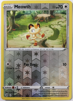 POKEMON MEOWTH 199/264 S & S FUSION STRIKE COMMON REVERSE HOLO NEAR MINT - Image 1