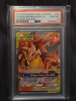 PSA 10 Charizard & Braixen GX 22/236 Sm-Cosmic Eclipse Holo Pokemon TCG Card - Image 1