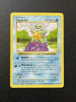 Squirtle 63/102 - Pokemon Base Set Shadowless Card WOTC NM 1999 - Image 1