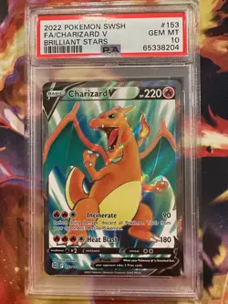 2022 POKEMON SWORD & SHIELD BRILLIANT STARS #153 FULL ART/CHARIZARD V PSA 10 - Image 1