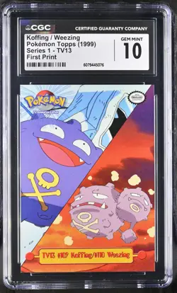 1999 Pokemon Topps Series 1 First Print #TV13 Koffing / Weezing CGC 10 - Image 1