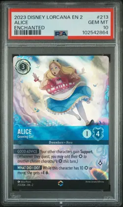 2023 DISNEY LORCANA EN 2-RISE OF THE FLOODBORN #213 ALICE - GROWING GIRL PSA 10 - Image 1