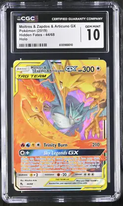 CGC 10 Moltres & Zapdos & Articuno GX 44/68 Holo Hidden Fates Pokemon - Image 1