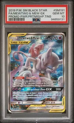 Pokemon Sun & Moon Promo #SM191 Mewtwo & Mew GX PSA 10 - Image 1