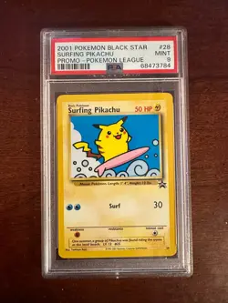 Pokemon League Black Star Surfing Pikachu Promo #28 PSA9 Cert # 68473784 - Image 2