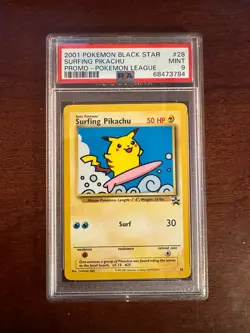 Pokemon League Black Star Surfing Pikachu Promo #28 PSA9 Cert # 68473784 - Image 3