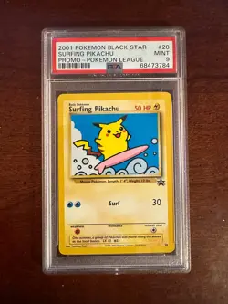 Pokemon League Black Star Surfing Pikachu Promo #28 PSA9 Cert # 68473784 - Image 4