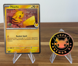 Pikachu - 051 /162 - Stamped 2026 Pokemon Day 30 Promo Cosmo Holo & Flip Coin - Image 1