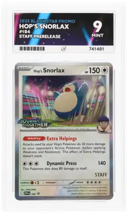 Pokemon TCG Card Hop's Snorlax SVP 184 Journey Together Staff Prerelease - ACE 9 - Image 1