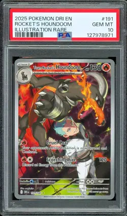 Pokemon EN Destined Rivals 191/182 Rocket's Houndoom Illustration Rare ~ PSA 10 - Image 1