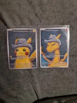 Pikachu & Charizard Grey Felt Hat Art Card Bundle Portrait Display Set - Image 2