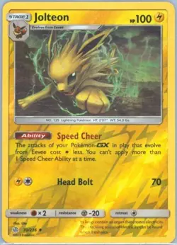 Pokemon Jolteon 70/236 Sm-Cosmic Eclipse Reverse Holo Stage 1 Uncommon 100 HP - Image 1