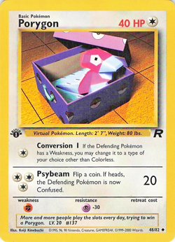 porygon 48/82 Team Rocket Set First Edition WOTC Pokemon Card - Lightly Played - Image 1