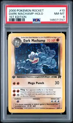 2000 Pokemon Team Rocket - Dark Machamp 10/82 - 1st Edition Holo - PSA Graded: 8 - Image 1