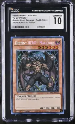 Destiny Hero - Malicious *CGC 10* RA03-EN001 *POP 2* 2024 *Secret Rare* Yugioh - Image 1