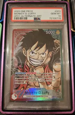 One Piece OP01-003 Monkey D Luffy Pre-Errata Alternate Art Leader PSA 10 2022 - Image 1