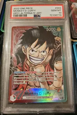 One Piece OP01-003 Monkey D Luffy Pre-Errata Alternate Art Leader PSA 10 2022 - Image 3