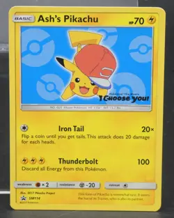 Pokemon TCG Ash's Pikachu Black Star Promo Card SM114 2017 I Choose You Movie - Image 1