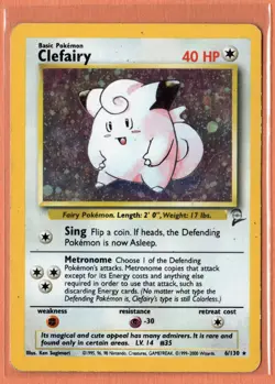 Pokemon TCG - Clefairy - Base Set 2 #6/130 - Unlimited Holo Rare - MP - Image 1