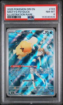 2025 Pokemon Dri EN-Destined Rivals Misty's Psyduck Illustration Rare PSA 8 #193 - Image 1
