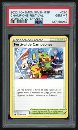 Pokemon Champions Festival Promo SWSH296 World Championship 2022 SPANISH PSA 10 - Image 1