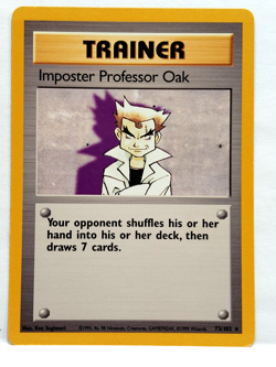 1999 POKEMON TRAINER IMPOSTER PROFESSOR OAK 73/102 BASIC CARD - Image 1