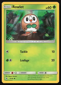 Rowlet - 9/149 - Sheen Holo Promo - Sun & Moon Base Set - Pokemon Card - Image 1