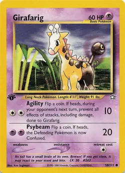 1ST ED Girafarig Neo Genesis Pokemon Card 58/111 1st Edition LP - Image 1