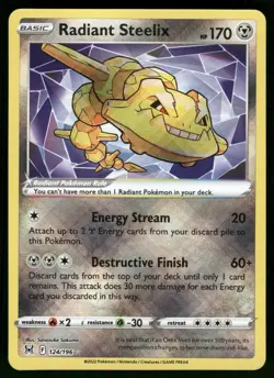 Radiant Steelix 124/196 Radiant Rare Lost Origin Pokemon Holo Near Mint - Image 1