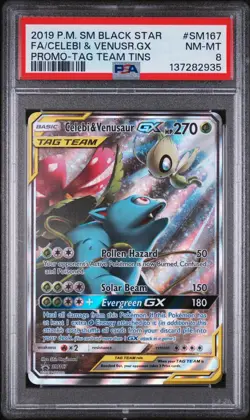 PSA 8 Celebi & Venusaur GX Tag Team Tins SM167 Black Star Promo 2019 Pokemon - Image 1
