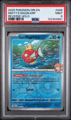 2025 POKEMON DRI EN-DESTINED RIVALS REVERSE HOLO #048 MISTY'S MAGIKARP PSA 9 - Image 1