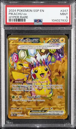 2024 POKEMON SSP EN-SURGING SPARKS HYPER RARE #247 PIKACHU EX PSA 9 - Image 1