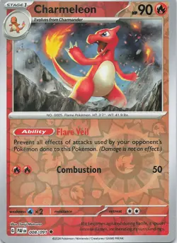 CHARMELEON 008/091 UC PALDEAN FATES POKEMON REVERSE HOLO LP - Image 1