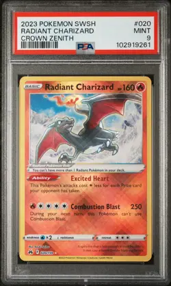 2023 POKEMON SWORD AND SHIELD CROWN ZENITH 020 RADIANT CHARIZARD PSA 9 - Image 1