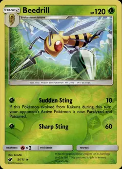 BEEDRILL 3/111 RARE CRIMSON INVASION POKEMON REVERSE HOLO MP - Image 1