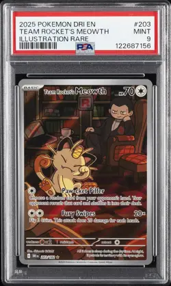 2025 POKEMON DRI EN-DESTINED RIVALS ILLUSTRATION RARE TEAM ROCKET'S MEOWTH PSA 9 - Image 1