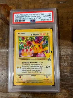 POKEMON 2021 Celebrations Classic Coll Black Star BIRTHDAY PIKACHU #24 PSA 10 - Image 1