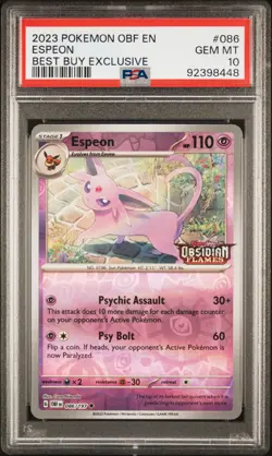 2023 POKEMON OBF EN-OBSIDIAN FLAMES BEST BUY EXCLUSIVE #086 ESPEON PSA 10 - Image 1