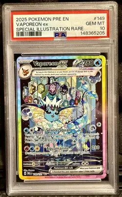 Pokemon TCG Vaporeon Ex 149 EN SIR SV: Prismatic Evolutions PSA GEM MT 10 - Image 1