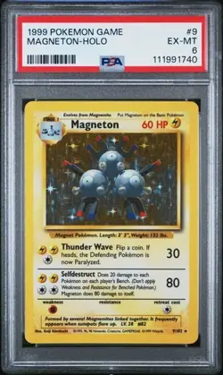 1999 Pokemon Basic Unlimited, #9, Magneton - Holo, PSA 6, EX - MT - Image 1