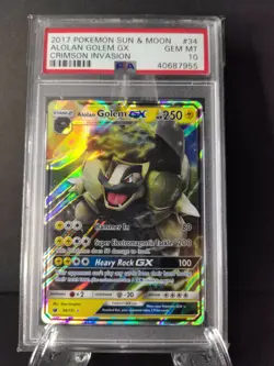 2017 Pokemon Alolan Golem #34 Sun&Moon GX Crimson Invasion PSA 10 GEM MINT Holo - Image 1