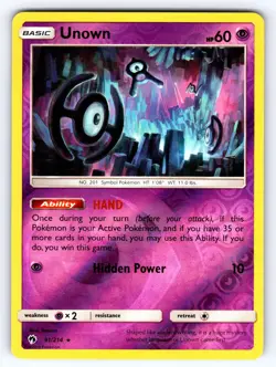 Unown 91/214 Rare Lost Thunder Pokemon Reverse Holo Lightly Played - Image 1