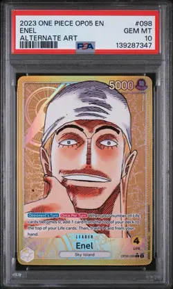 2023 ONE PIECE OP05-AWAKENING OF THE NEW ERA #098 ENEL ALTERNATE ART PSA 10 - Image 1
