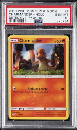 2019 POKEMON SUN & MOON DETECTIVE PIKACHU #4 CHARMANDER-HOLO PSA 10 - Image 1