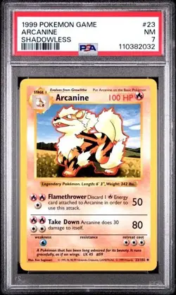 1999 POKEMON BASE SET SHADOWLESS #23 ARCANINE PSA 7 diff psa numbers - Image 1