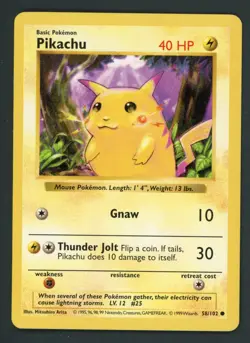 Pokemon Card Pikachu (Red Cheeks) 058/102 Base Set (Shadowless) Regular LP - Image 1
