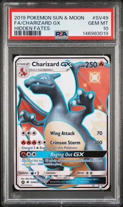 2019 POKEMON SUN & MOON HIDDEN FATES #SV49 FULL ART/CHARIZARD GX PSA 10 - Image 1