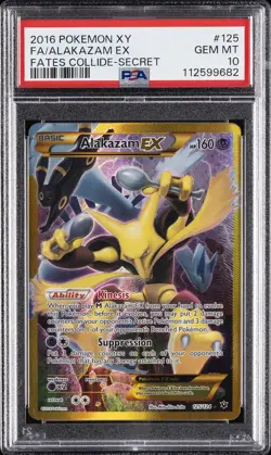 2016 POKEMON XY FATES COLLIDE SECRET #125 FULL ART/ALAKAZAM EX PSA 10 - Image 1