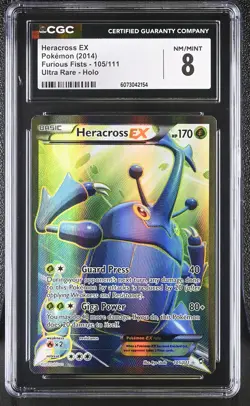 CGC 8 Heracross EX 2014 Furious Fists 105/111 Ultra Rare Holo Pokemon Card - Image 1